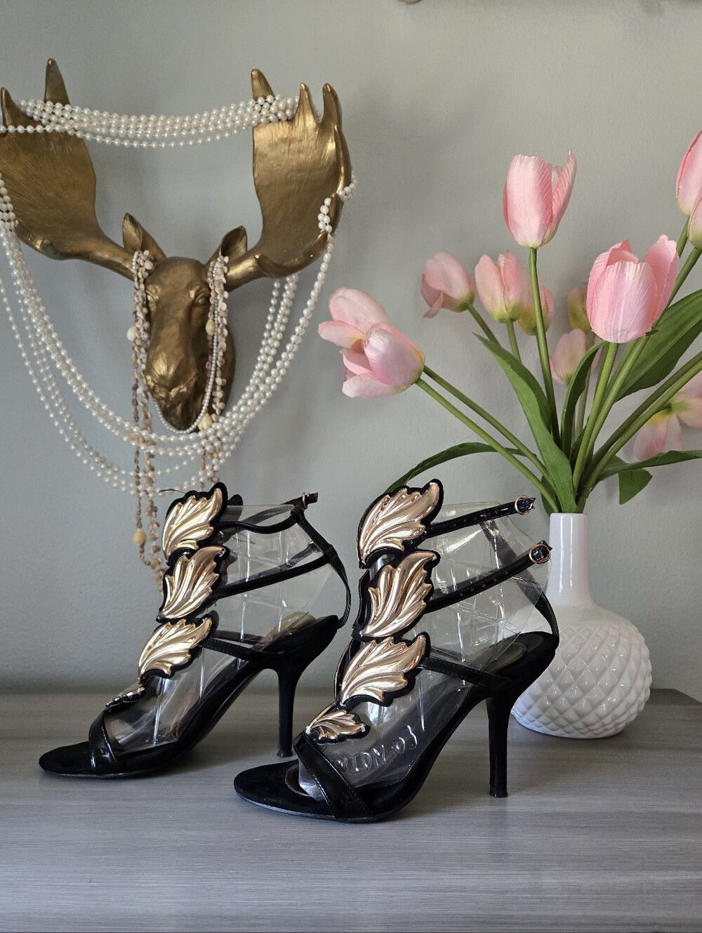 Gold Winged Heeled Sandals